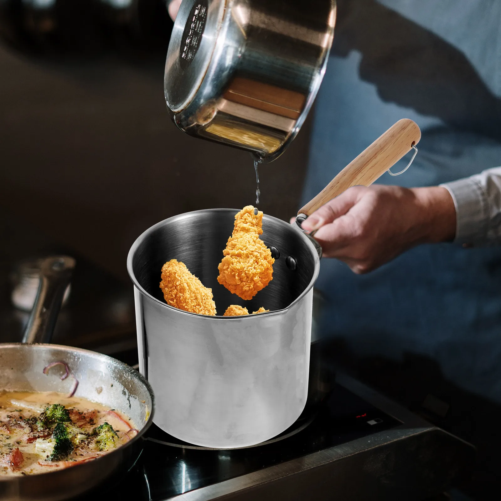 Pot 304 Stainless Steel Fryer Set Deep Frying Basket Food Clip Kitchen Utensils
Pot 304 Stainless Steel Fryer Set Deep Frying Basket Food Clip Kitchen Utensils