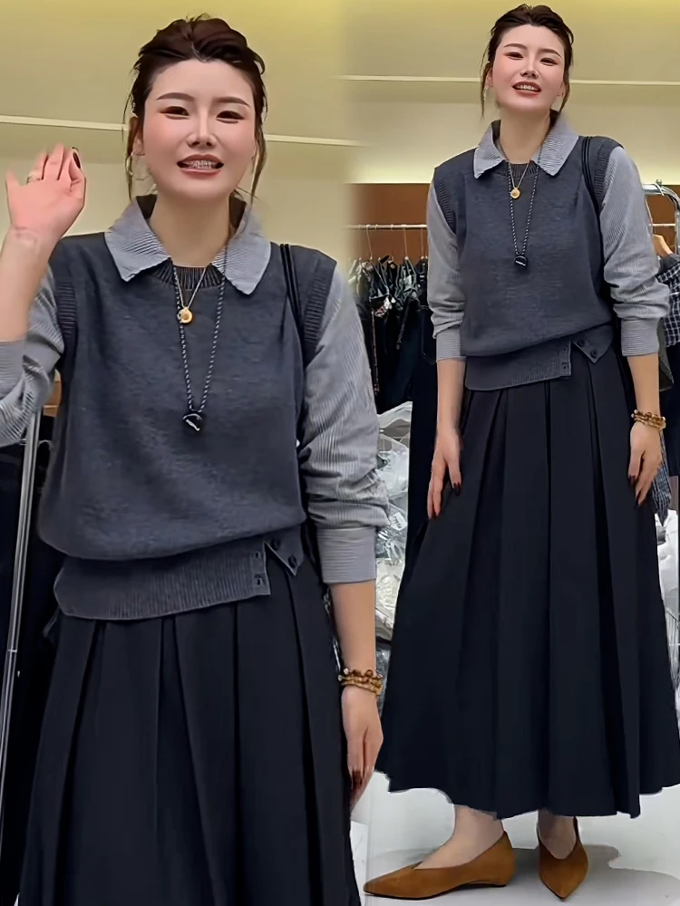 Ladies' Striped Knitwear Casual Sle Slimming Patchwork Sweater Commute Faion Korean Version Long Sve Navy Collar
Ladies' Striped Knitwear Casual Sle Slimming Patchwork Sweater Commute Faion Korean Version Long Sve Navy Collar