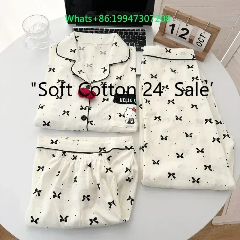 Summer new white lapel cloud cotton cartoon Hello Kitty pajamas short sleeves shorts trousers loose loungewear three-piece set
Summer new white lapel cloud cotton cartoon Hello Kitty pajamas short sleeves shorts trousers loose loungewear three-piece set