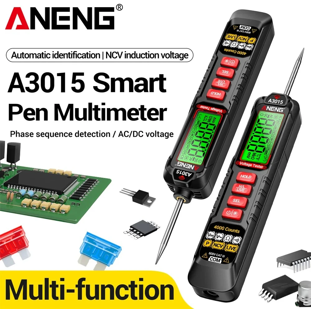 ANENG A3015 Digital Multimeter Phase sequence Tester Pen AC/DC Voltage Zero/Fire Line Test 4000 Count NCV Detector Tester Tools
ANENG A3015 Digital Multimeter Phase sequence Tester Pen AC/DC Voltage Zero/Fire Line Test 4000 Count NCV Detector Tester Tools