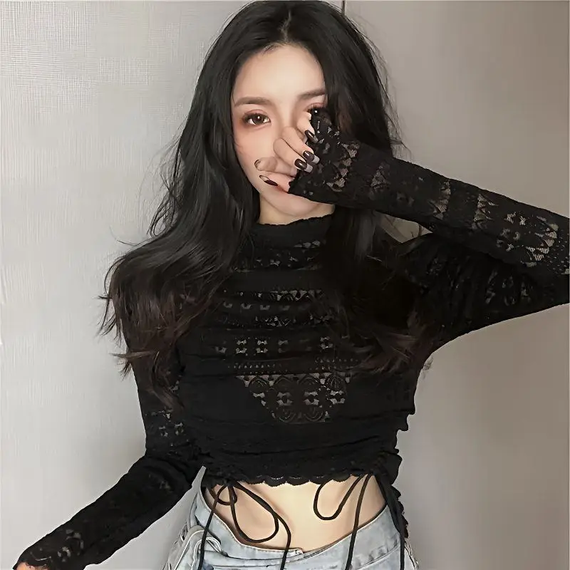 Sexy White Long Sleeve Lace Base Shirt Women's Short Half High Collar Versatile Fashionable Top Cleanfit Style Triacetate Fiber
Sexy White Long Sleeve Lace Base Shirt Women's Short Half High Collar Versatile Fashionable Top Cleanfit Style Triacetate Fiber