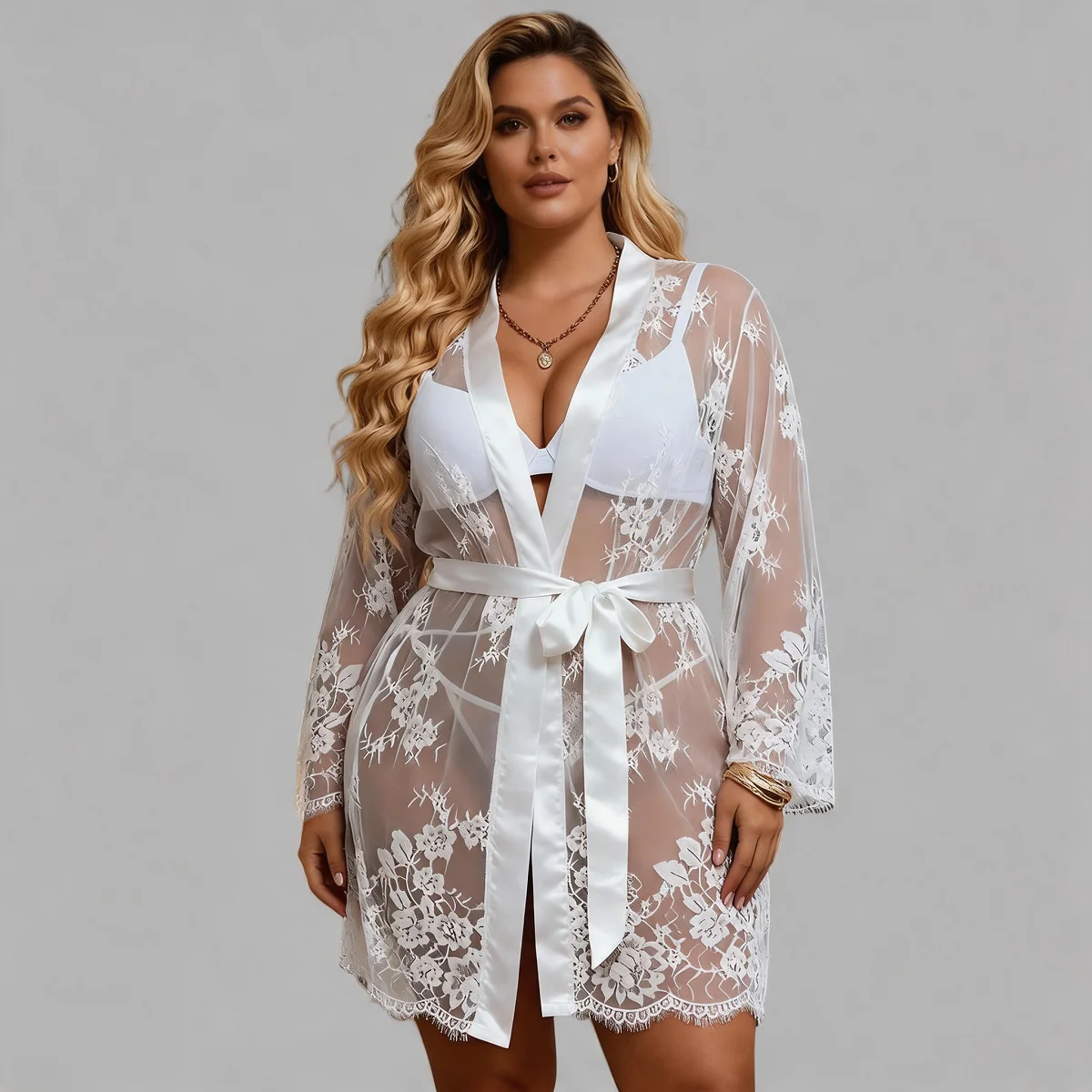 Plus Size Long Sleeve Robe Sexy Eyelash Pure White Sleepwear Skirt See Through Curve Nightgown Lingerie Belts Lace Nightdress
Plus Size Long Sleeve Robe Sexy Eyelash Pure White Sleepwear Skirt See Through Curve Nightgown Lingerie Belts Lace Nightdress