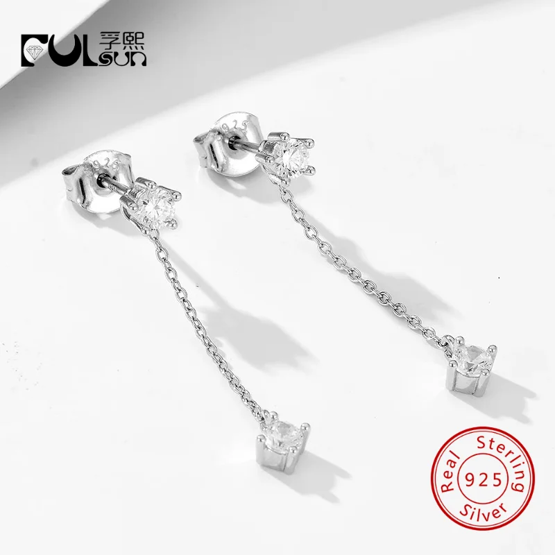 925 Sterling Silver 14K Gold Plated Two Round CZ Long Thin Chain Drop Stud Earrings Minimalist Elegant Daily Wedding Jewelry
925 Sterling Silver 14K Gold Plated Two Round CZ Long Thin Chain Drop Stud Earrings Minimalist Elegant Daily Wedding Jewelry