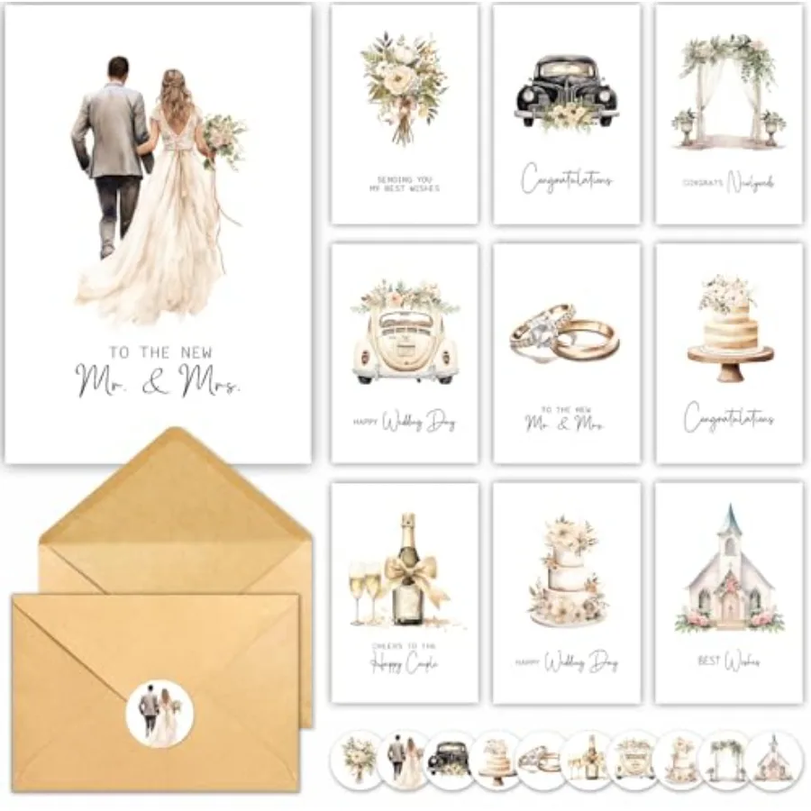 Wedding Cards Set of 20 with Envelopes and Stickers for the Bride and Groom, 10 Retro Designs, Elegant Blank Engagement Cards f
Wedding Cards Set of 20 with Envelopes and Stickers for the Bride and Groom, 10 Retro Designs, Elegant Blank Engagement Cards f