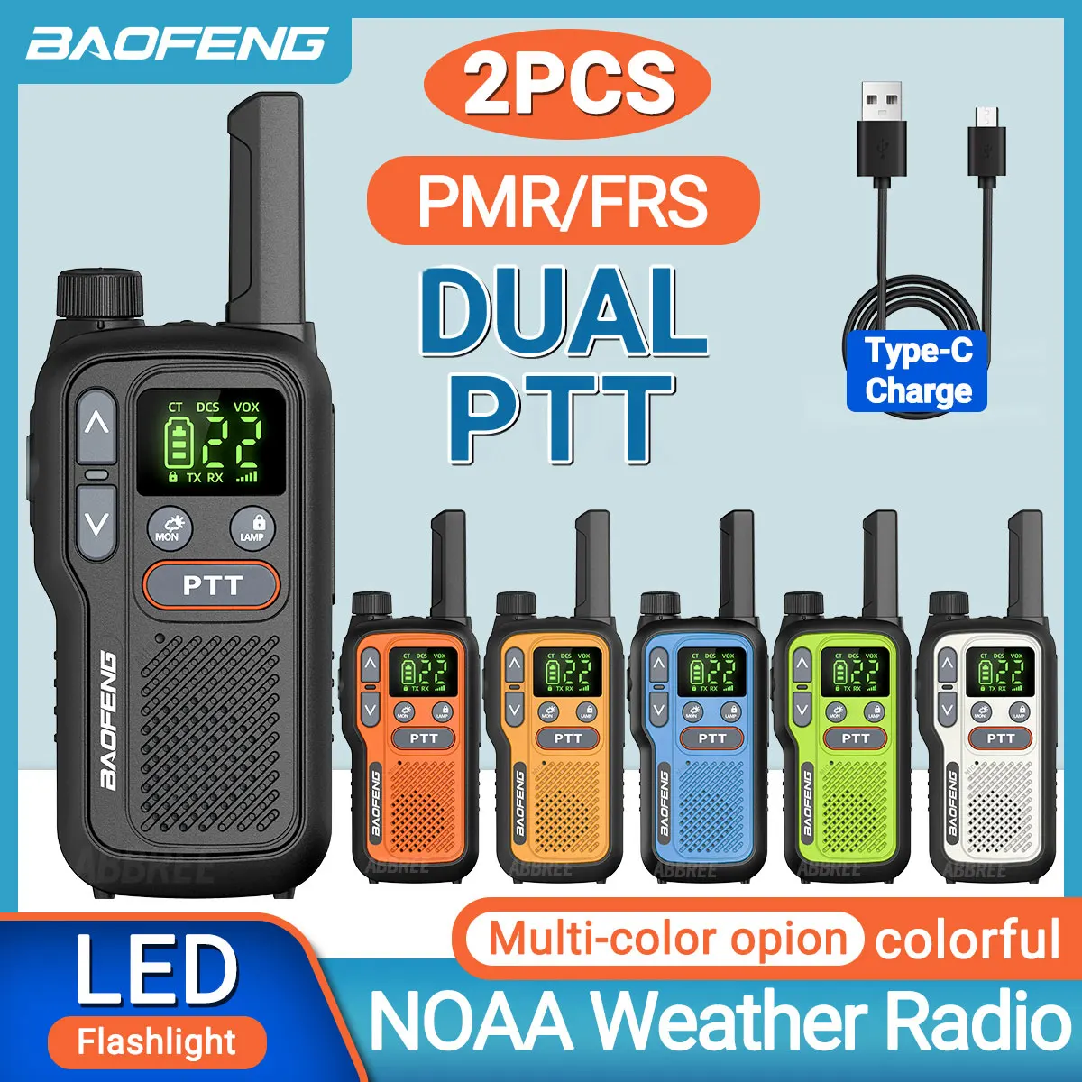 2PCS Baofeng BF-T18 Mini Walkie Talkie Portable Dual PTT PMR FRS NOAA Flashlight Long Range Type-C Two Way Radio for Hunting
2PCS Baofeng BF-T18 Mini Walkie Talkie Portable Dual PTT PMR FRS NOAA Flashlight Long Range Type-C Two Way Radio for Hunting
