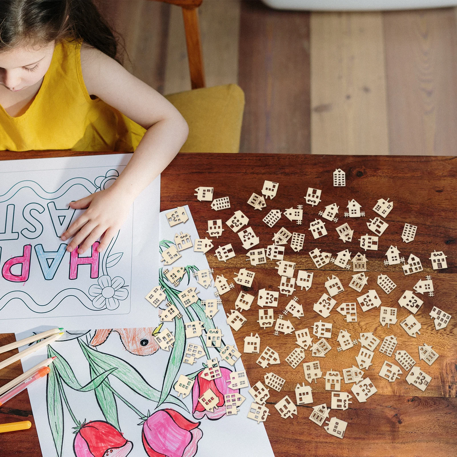 100pcs Wooden House Graffiti Chips Unpainted Diy Craft Set For Kids Hand-Painted Wood Slices Art Activity Handicraft Supplies
100pcs Wooden House Graffiti Chips Unpainted Diy Craft Set For Kids Hand-Painted Wood Slices Art Activity Handicraft Supplies