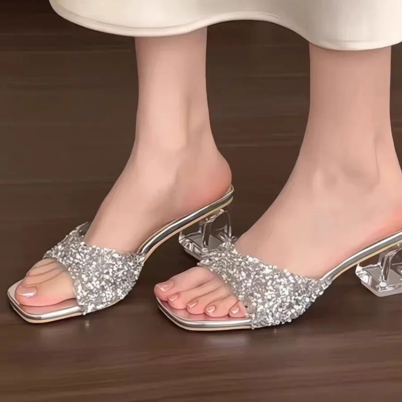 Women's High Heels Summer New Square Head Shallow Mouth Women's Rhinestone Flip-flops Crystal Thick Heel Slippers,size 35-42
Women's High Heels Summer New Square Head Shallow Mouth Women's Rhinestone Flip-flops Crystal Thick Heel Slippers,size 35-42