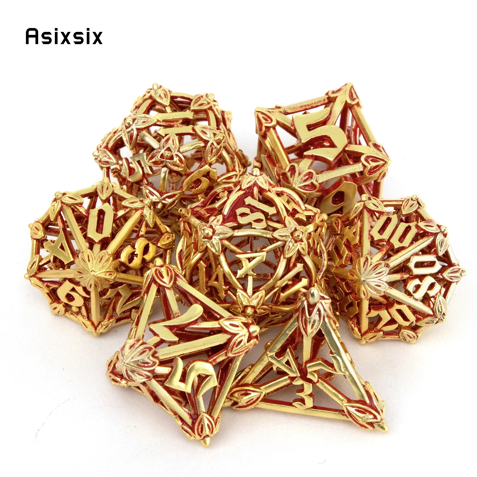 7 Pcs Golden Red Leaf Flower Metal Dice Hollow Metal Polyhedral Dice Set Suitable for Role-Playing RPG Board Game Gift
7 Pcs Golden Red Leaf Flower Metal Dice Hollow Metal Polyhedral Dice Set Suitable for Role-Playing RPG Board Game Gift