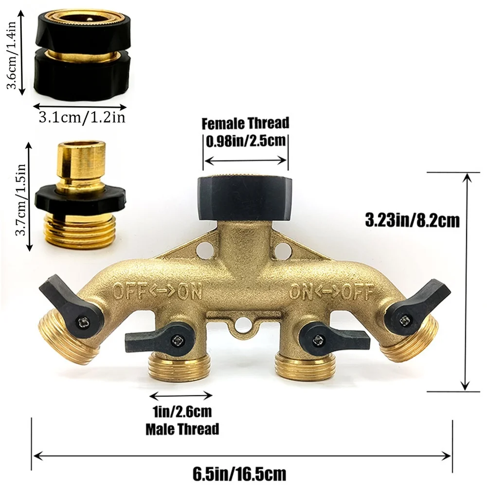 4 Way Brass Hose Splitter with 2 Black Quick Connect Couplers for Multi Function Use in Yard Garden and Car Wash
4 Way Brass Hose Splitter with 2 Black Quick Connect Couplers for Multi Function Use in Yard Garden and Car Wash