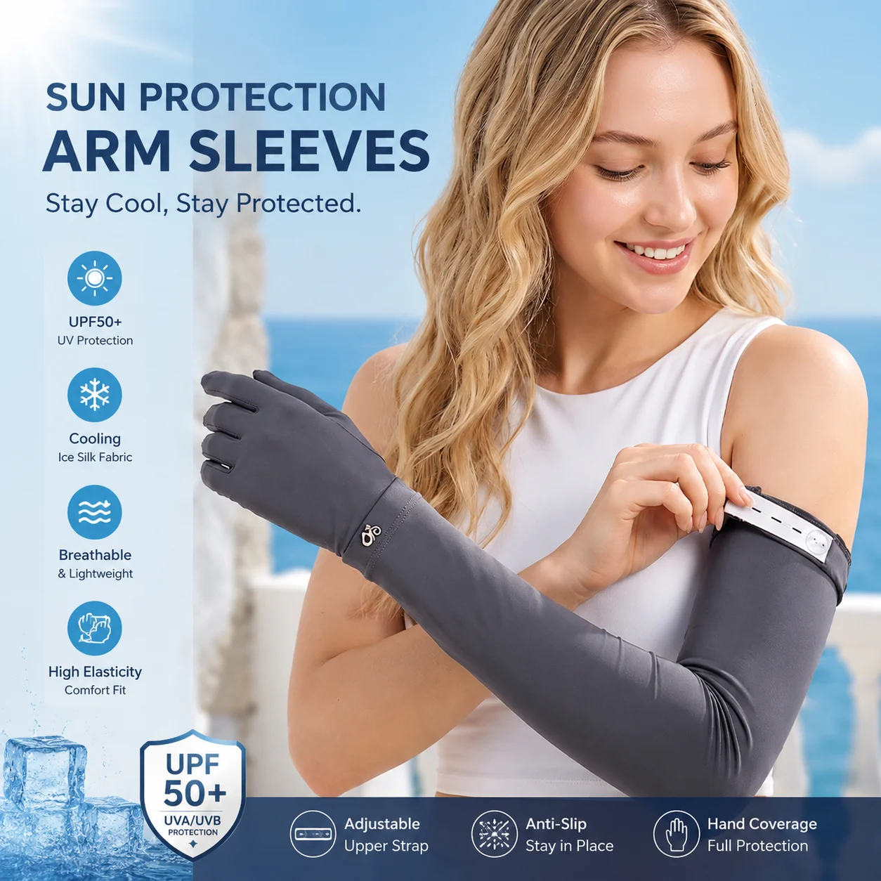Summer ice silk sunscreen sleeves, UV resistant cycling driving anti slip,extended arm protection,ice sleeve integrated gloves
Summer ice silk sunscreen sleeves, UV resistant cycling driving anti slip,extended arm protection,ice sleeve integrated gloves