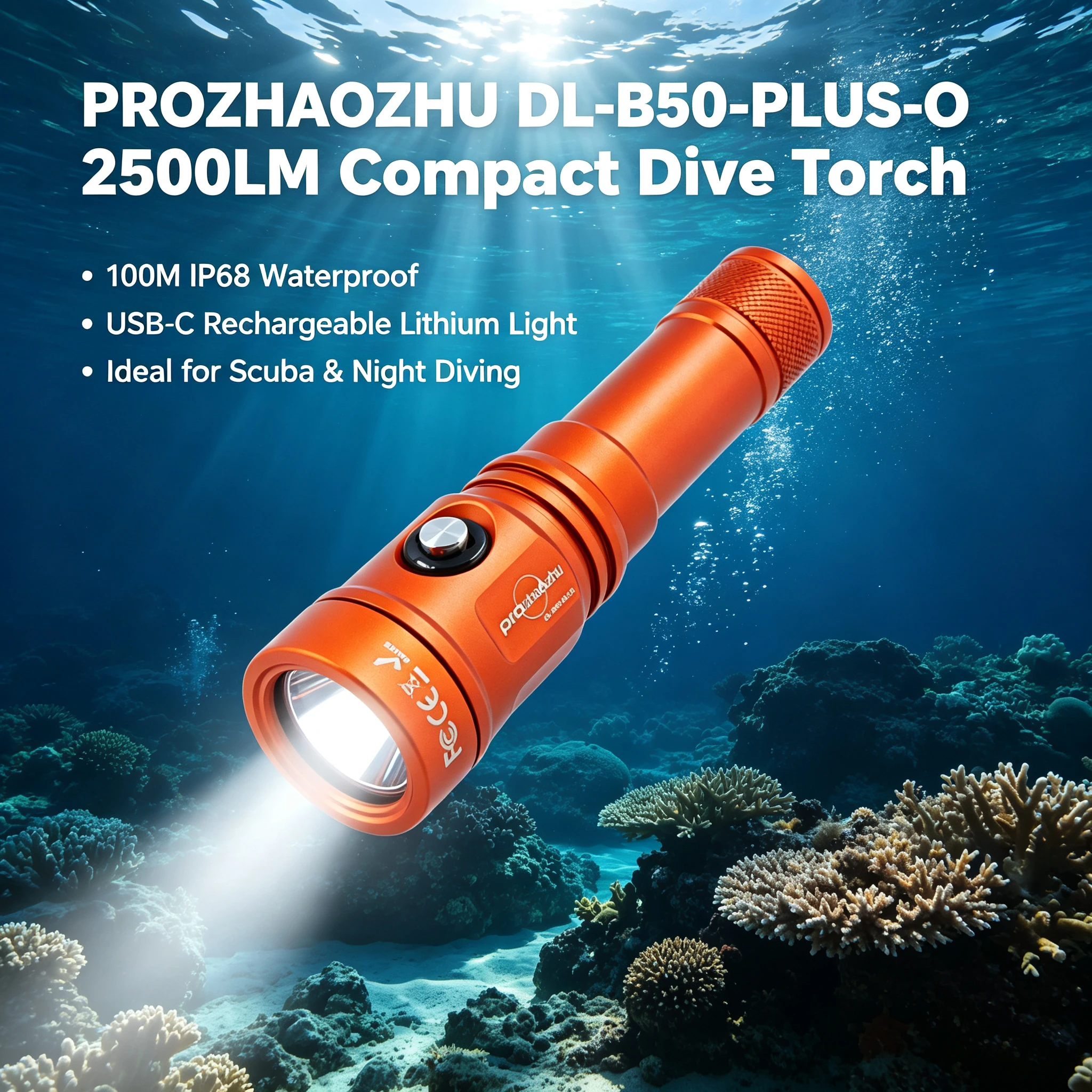 PROZHAOZHU DL-B50-PLUS 2500LM Professional Scuba Diving Flashlight IP68 100M Waterproof USB-C Rechargeable Underwater Torch
PROZHAOZHU DL-B50-PLUS 2500LM Professional Scuba Diving Flashlight IP68 100M Waterproof USB-C Rechargeable Underwater Torch