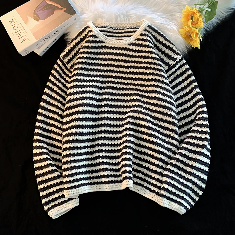Autumnal Oversize Striped Knitwear Hollow Design Long Sleeve Youthful Vitality Style Casual Loose Fit round Neck Sweater
Autumnal Oversize Striped Knitwear Hollow Design Long Sleeve Youthful Vitality Style Casual Loose Fit round Neck Sweater