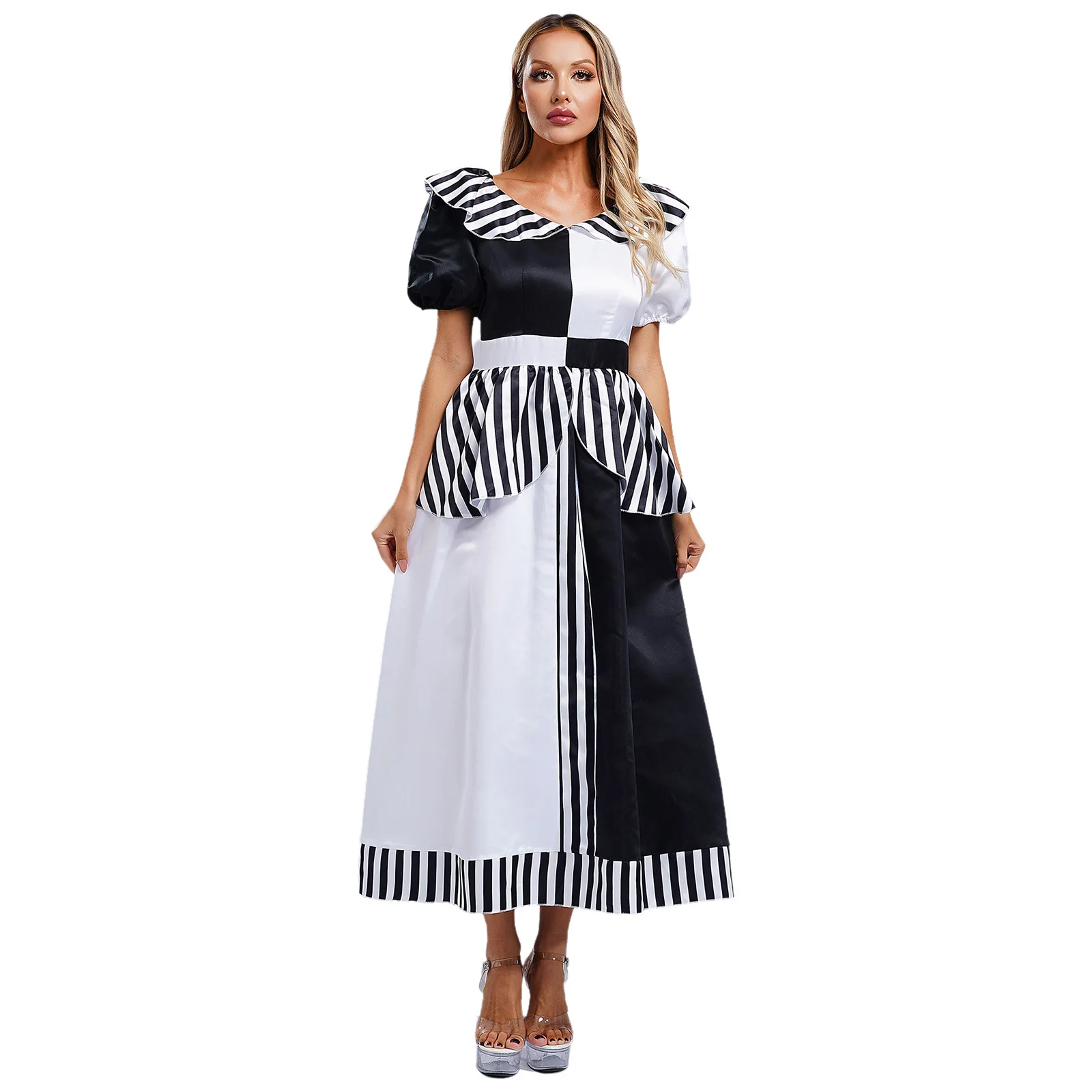 Women Short Sleeve Patchwork Clown Performance Dress Killer Halloween Costume for Role Play Party Stage Performance Dresses
Women Short Sleeve Patchwork Clown Performance Dress Killer Halloween Costume for Role Play Party Stage Performance Dresses