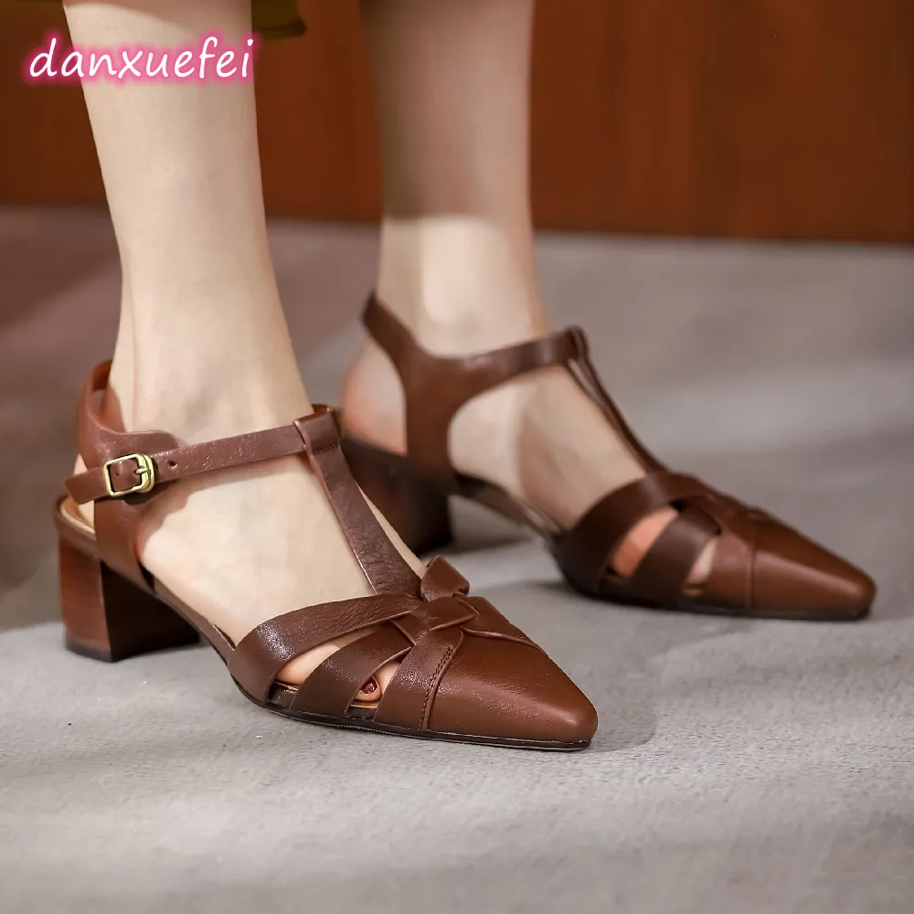 danxuefei women's genuine leather narrow band braided t-strap sandals pointed toe 5cm thick med heel summer pumps shoes women
danxuefei women's genuine leather narrow band braided t-strap sandals pointed toe 5cm thick med heel summer pumps shoes women
