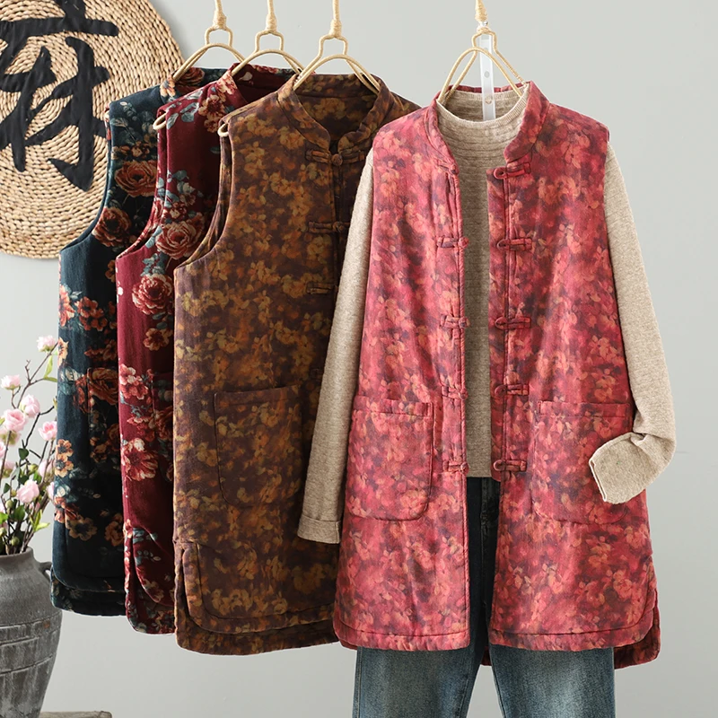 Chinese Style Stand Collar Printed Cotton Vest Sleeveless Thickened Winter Warm Clothes Single Button Closure Mid-Length
Chinese Style Stand Collar Printed Cotton Vest Sleeveless Thickened Winter Warm Clothes Single Button Closure Mid-Length
