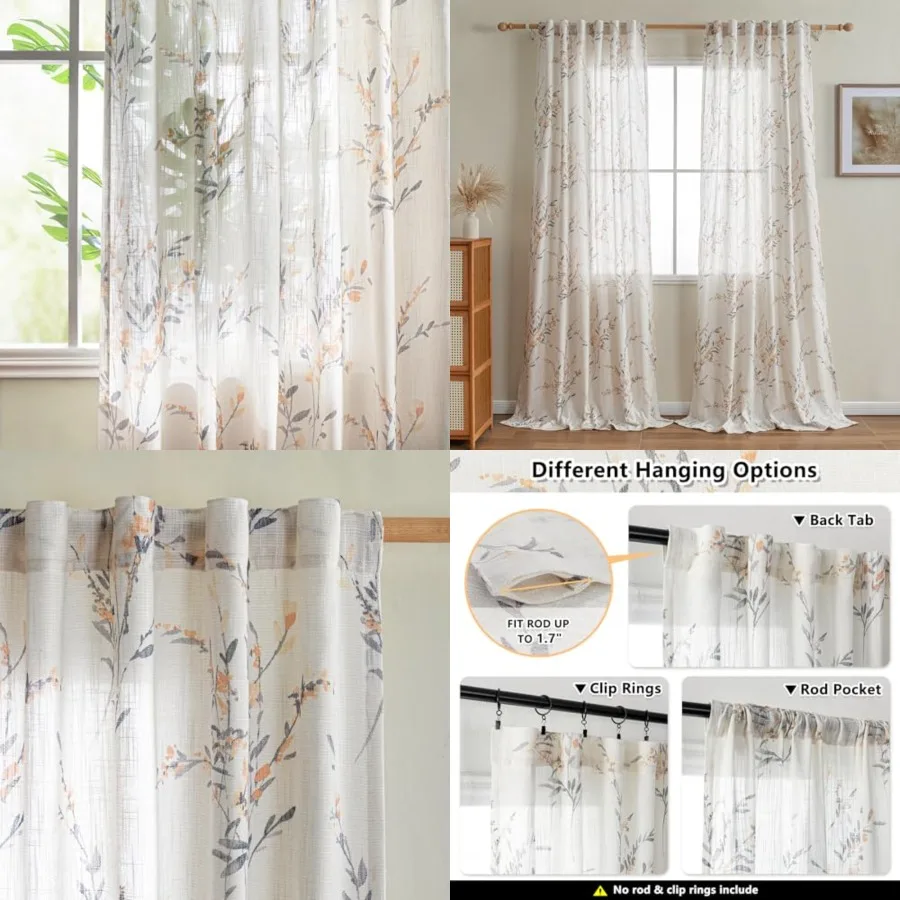 Sheer Curtains 108 Inch Length Semi Flax Linen Floral Farmhouse Curtains for Living Room Sliding Glass Door Window Curtain Pane
Sheer Curtains 108 Inch Length Semi Flax Linen Floral Farmhouse Curtains for Living Room Sliding Glass Door Window Curtain Pane