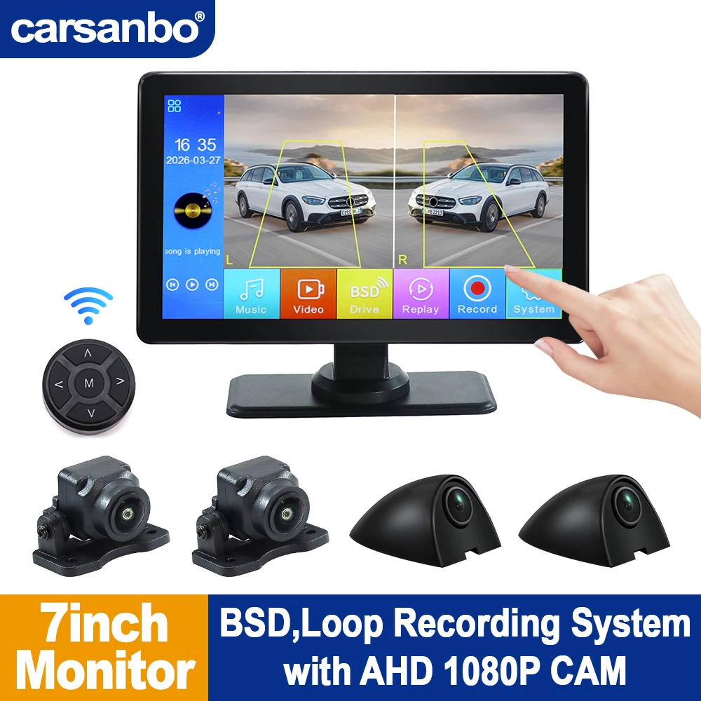 Carsanbo Car 7inch Four-Way Split Image Recording System BSD Loop Recording Function Touch Screen with AHD 1080P Cameras
Carsanbo Car 7inch Four-Way Split Image Recording System BSD Loop Recording Function Touch Screen with AHD 1080P Cameras