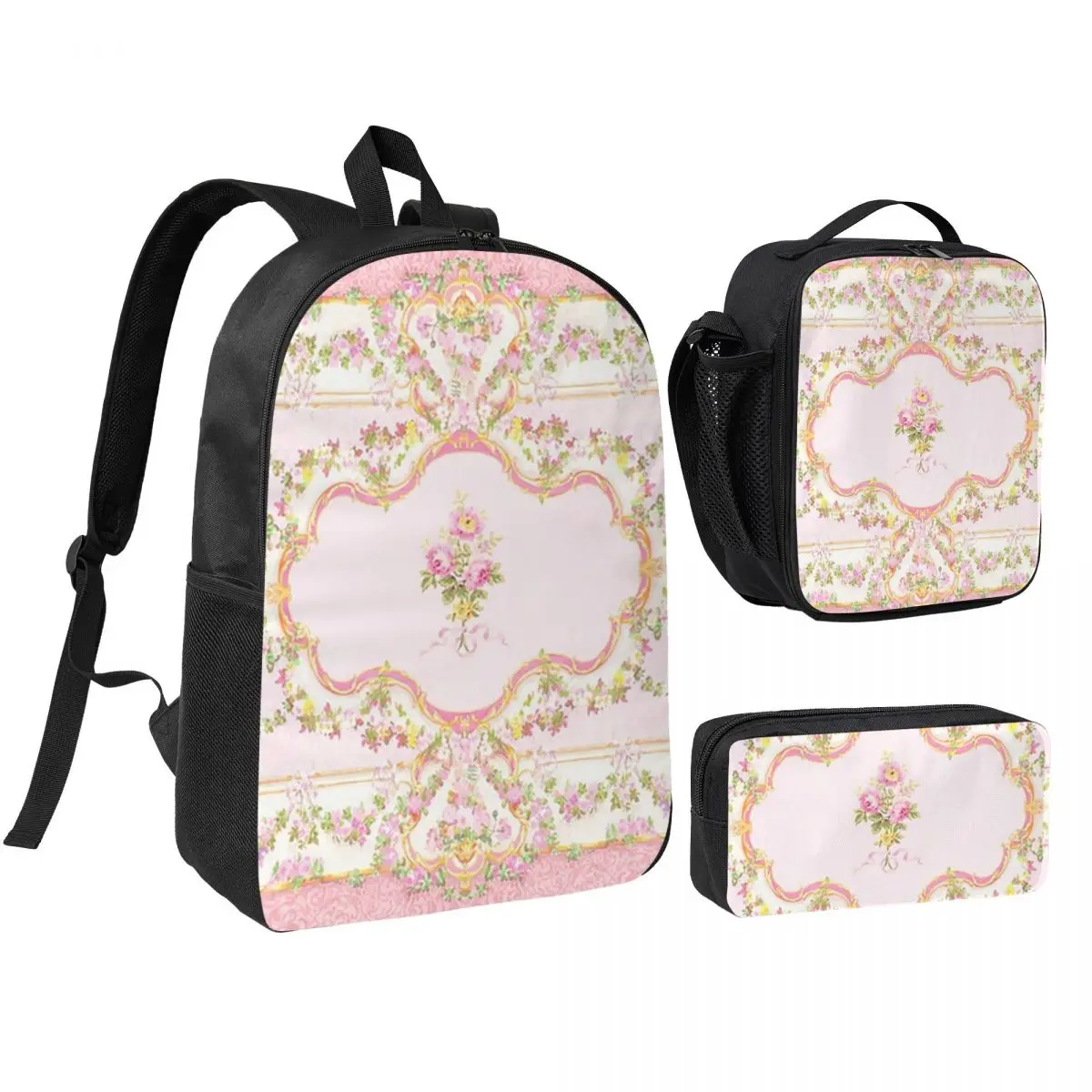 French Rococo Pink Floral Watercolor Panel Backpack Student BookBag School Bag Shoulder Bags 3ps Insulated Lunch Bag Pencil Case
French Rococo Pink Floral Watercolor Panel Backpack Student BookBag School Bag Shoulder Bags 3ps Insulated Lunch Bag Pencil Case