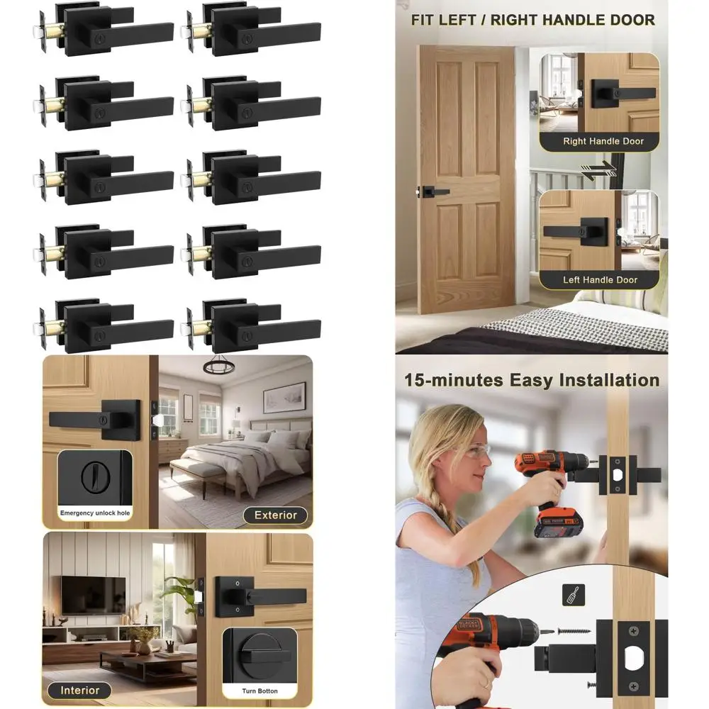 Matte Black Privacy Door Levers, 10-Pack, Bed/Bath Keyless Interior Handles, Reversible for Left/Right Handed Doors
Matte Black Privacy Door Levers, 10-Pack, Bed/Bath Keyless Interior Handles, Reversible for Left/Right Handed Doors