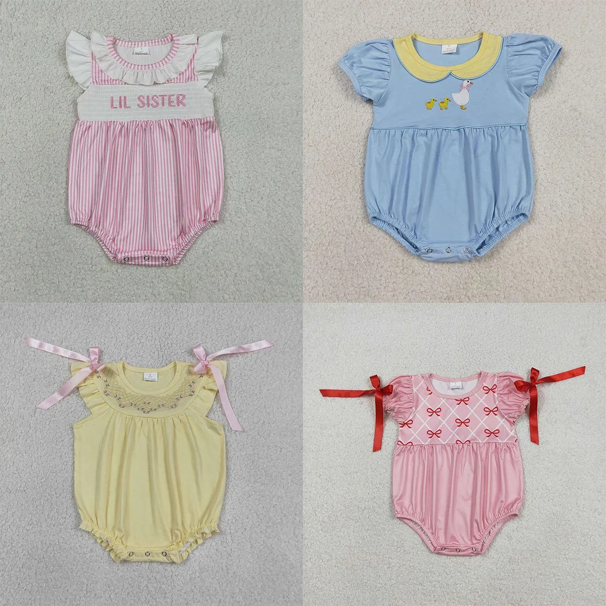 Baby Rompers Embroidery Ducks Goose Smocked Short Sleeve Girls Ruffle Toddler Infant Jumpsuit Kids Children One Piece Wholesale
Baby Rompers Embroidery Ducks Goose Smocked Short Sleeve Girls Ruffle Toddler Infant Jumpsuit Kids Children One Piece Wholesale