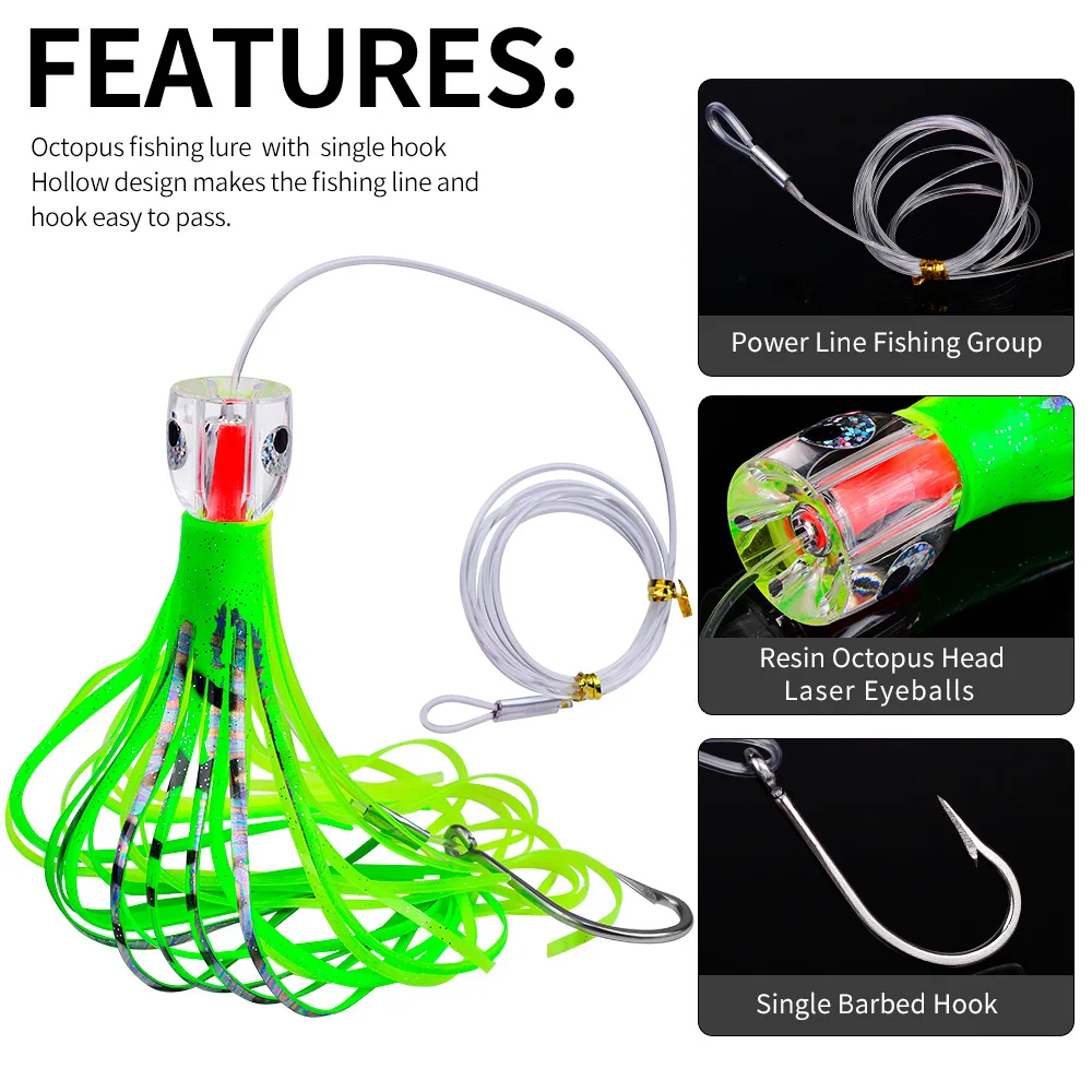 96g Squid Skirt Fishing Lure 23cm Octopus Bait with 8/0 Hook & 170cm Line, Saltwater Jigging Lure for Tuna, 2 Piece with Package
96g Squid Skirt Fishing Lure 23cm Octopus Bait with 8/0 Hook & 170cm Line, Saltwater Jigging Lure for Tuna, 2 Piece with Package