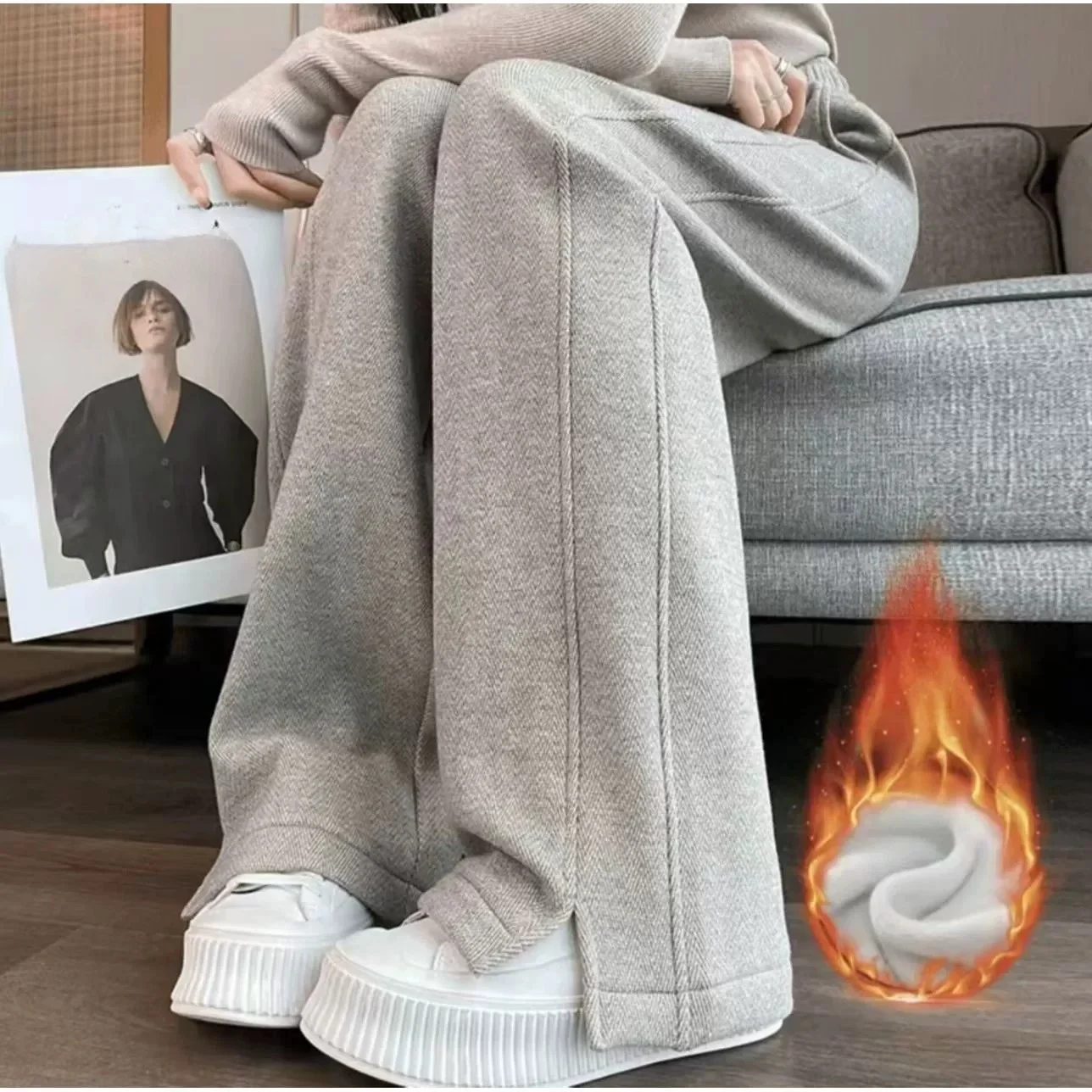 Женские шерстяные брюки на флисовой подкладке больших размеров с высокой талией, прямые, широкие, фасона «бананы», повседневные, зимние, модные
Женские шерстяные брюки на флисовой подкладке больших размеров с высокой талией, прямые, широкие, фасона «бананы», повседневные, зимние, модные