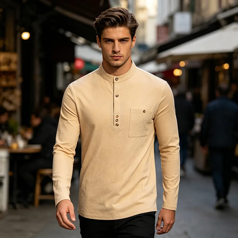 2026 Spring Autumn Mens Cotton Linen Long Sleeve Stand Collar Chest Pocket Loose Solid Tops Casual Beach Daily Office Wear
2026 Spring Autumn Mens Cotton Linen Long Sleeve Stand Collar Chest Pocket Loose Solid Tops Casual Beach Daily Office Wear