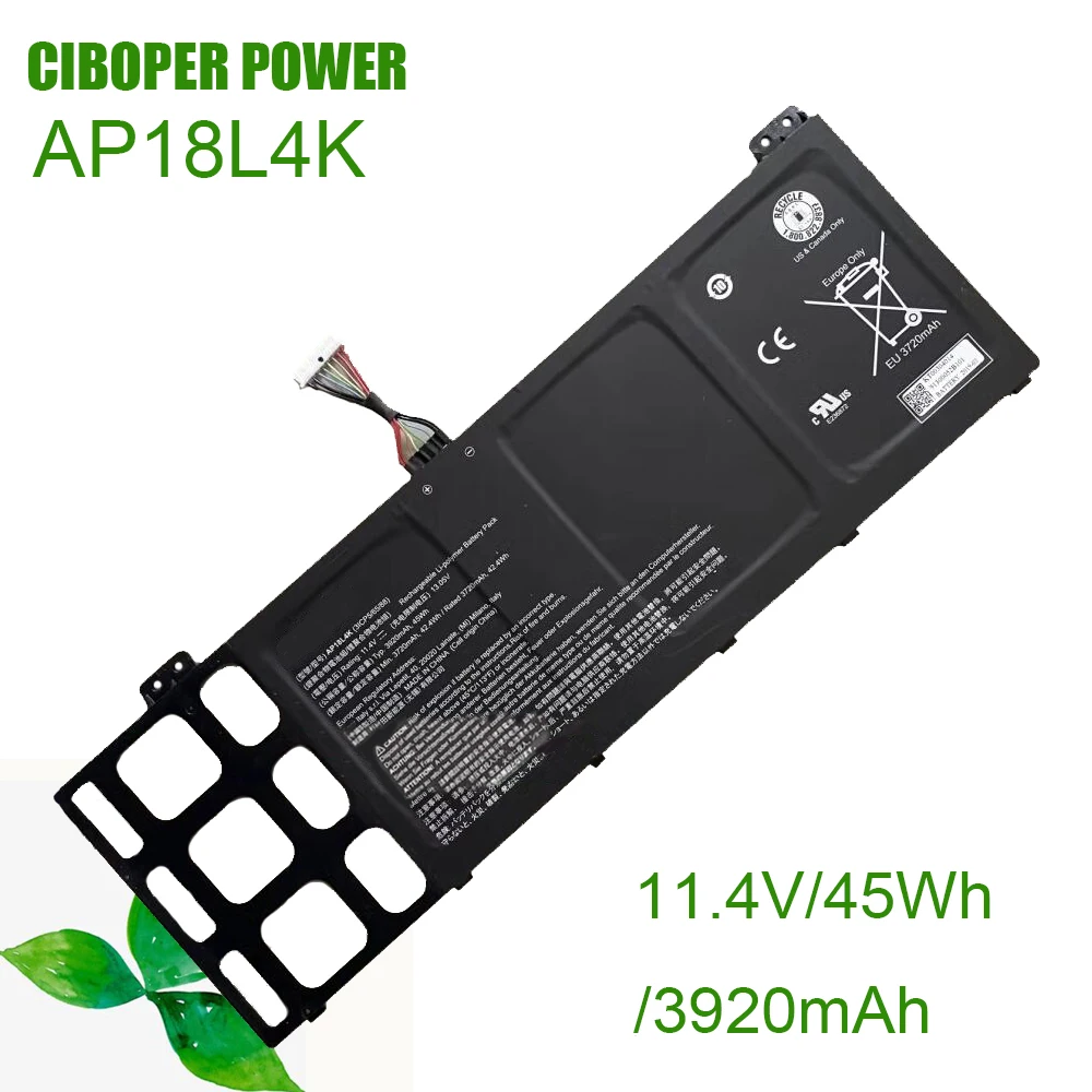 CP Laptop Battery AP18L4K 11.4V/45WH/3920mAh For TravelMate P6 P614-51-G2-524H Series Notebook
CP Laptop Battery AP18L4K 11.4V/45WH/3920mAh For TravelMate P6 P614-51-G2-524H Series Notebook