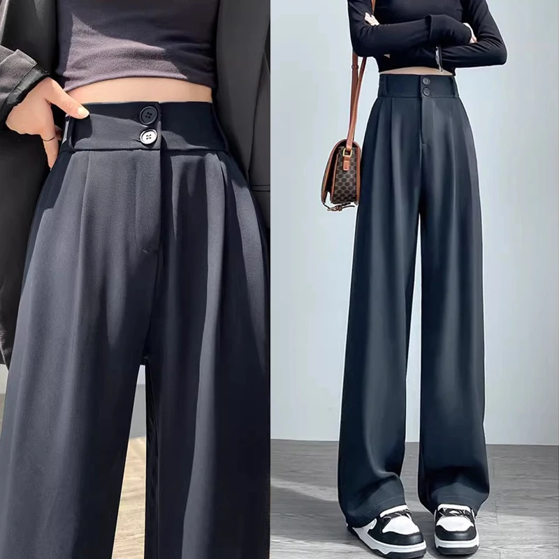 High Waist Wide Leg Straight Cut Pants Casual Versatile Drapey Slimming Effect Two Button Narrow Version Recommended for Comfort
High Waist Wide Leg Straight Cut Pants Casual Versatile Drapey Slimming Effect Two Button Narrow Version Recommended for Comfort