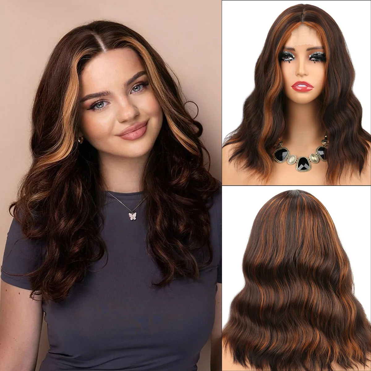 Коричневые смешанные блондинки, короткие волнистые парики для женщин, средняя часть, кружевная линия волос, парик Боб, синтетические волосы, 14-дюймовые мелированные натуральные волосы 
Коричневые смешанные блондинки, короткие волнистые парики для женщин, средняя часть, кружевная линия волос, парик Боб, синтетические волосы, 14-дюймовые мелированные натуральные волосы