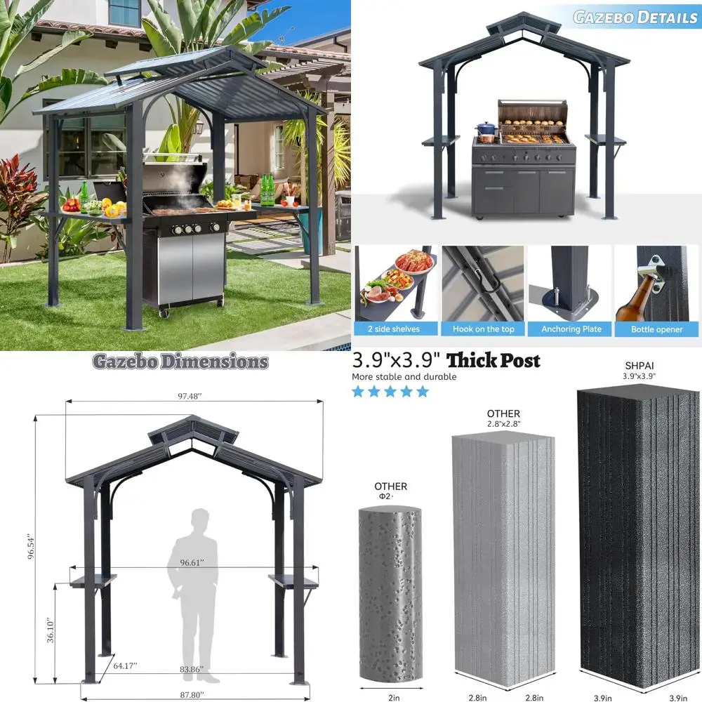 Альтанка-гриль с твердым верхом 8x5 футов, всепогодная уличная беседка с двумя боковыми полками и потолочным крючком, двойная крыша из оцинкованной стали, на открытом воздухе
Альтанка-гриль с твердым верхом 8x5 футов, всепогодная уличная беседка с двумя боковыми полками и потолочным крючком, двойная крыша из оцинкованной стали, на открытом воздухе