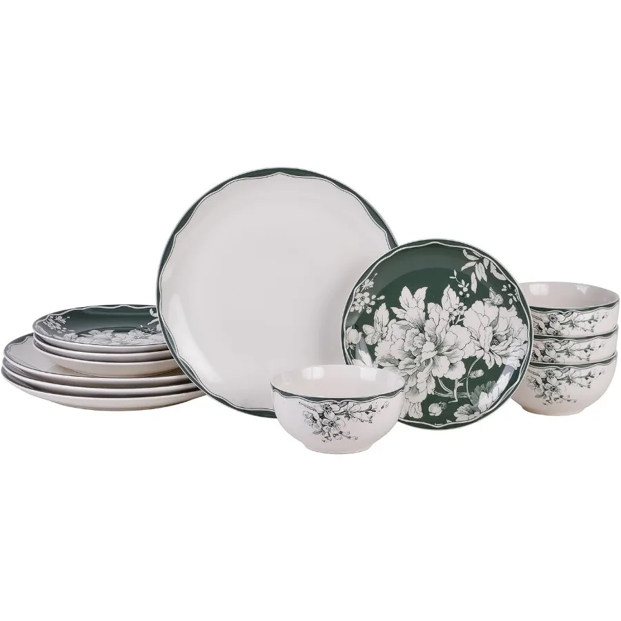 12Piece Porcelain Dinnerware Set for 4 People Featuring White and Sage Green Plates and Bowls with Elegant Floral Design Glossy
12Piece Porcelain Dinnerware Set for 4 People Featuring White and Sage Green Plates and Bowls with Elegant Floral Design Glossy