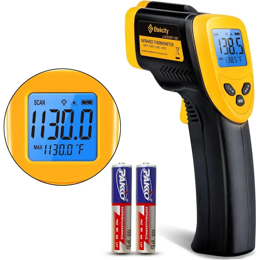 Infrared Laser Temperature Gun: 1080 for Meat, Food, Pizza, Oven, Cooking, Reptile, BBQ, HVAC - Adjustable Emissivity, Wide Temp
Infrared Laser Temperature Gun: 1080 for Meat, Food, Pizza, Oven, Cooking, Reptile, BBQ, HVAC - Adjustable Emissivity, Wide Temp