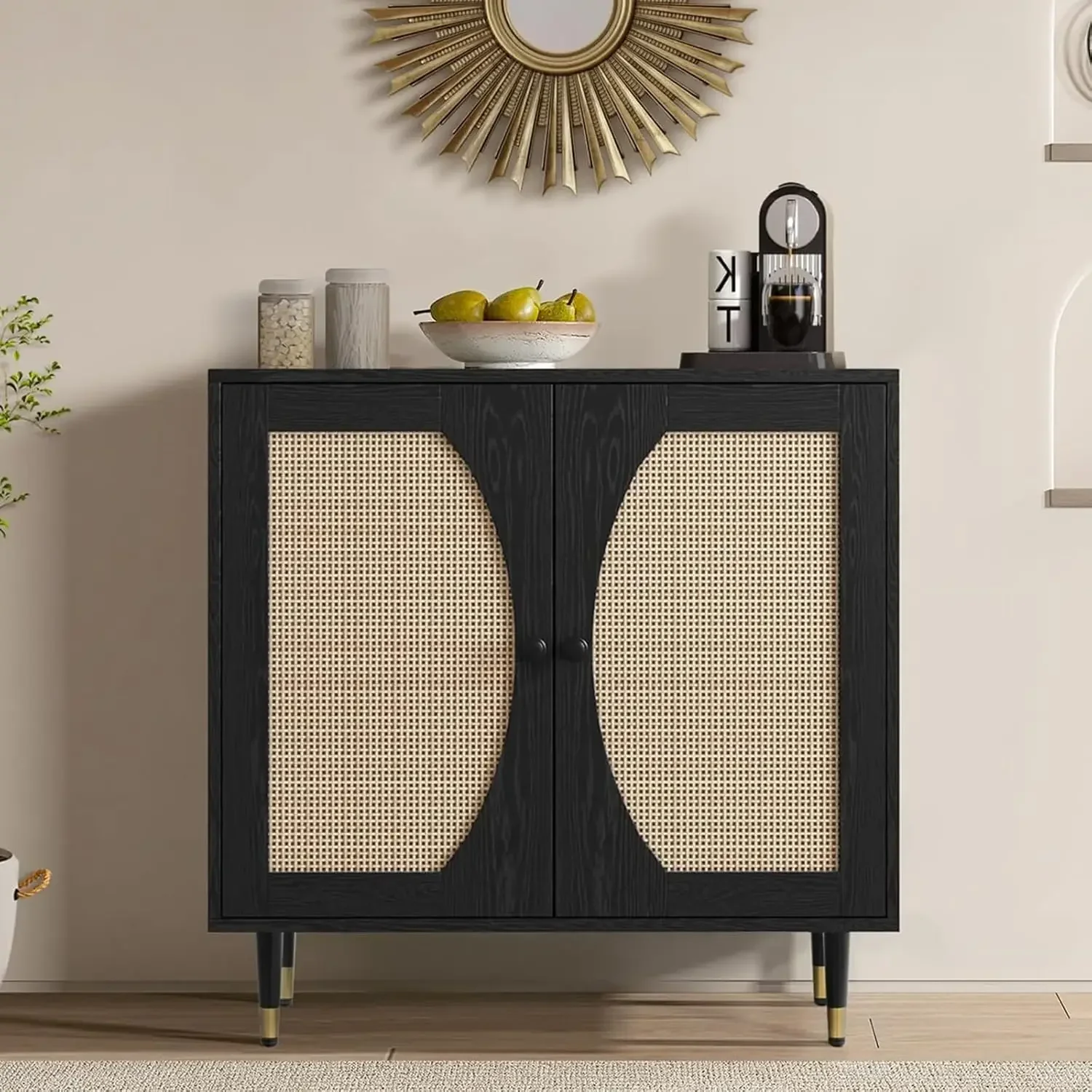 Rattan Sideboard with Natural Rattan Doors, Black Rattan Console Table with Storage
Rattan Sideboard with Natural Rattan Doors, Black Rattan Console Table with Storage