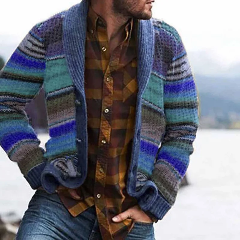 Casual Outerwear Mens 2026 Fall Winter Color Block Cardigan Collared Knit Sweater Jacket
Casual Outerwear Mens 2026 Fall Winter Color Block Cardigan Collared Knit Sweater Jacket