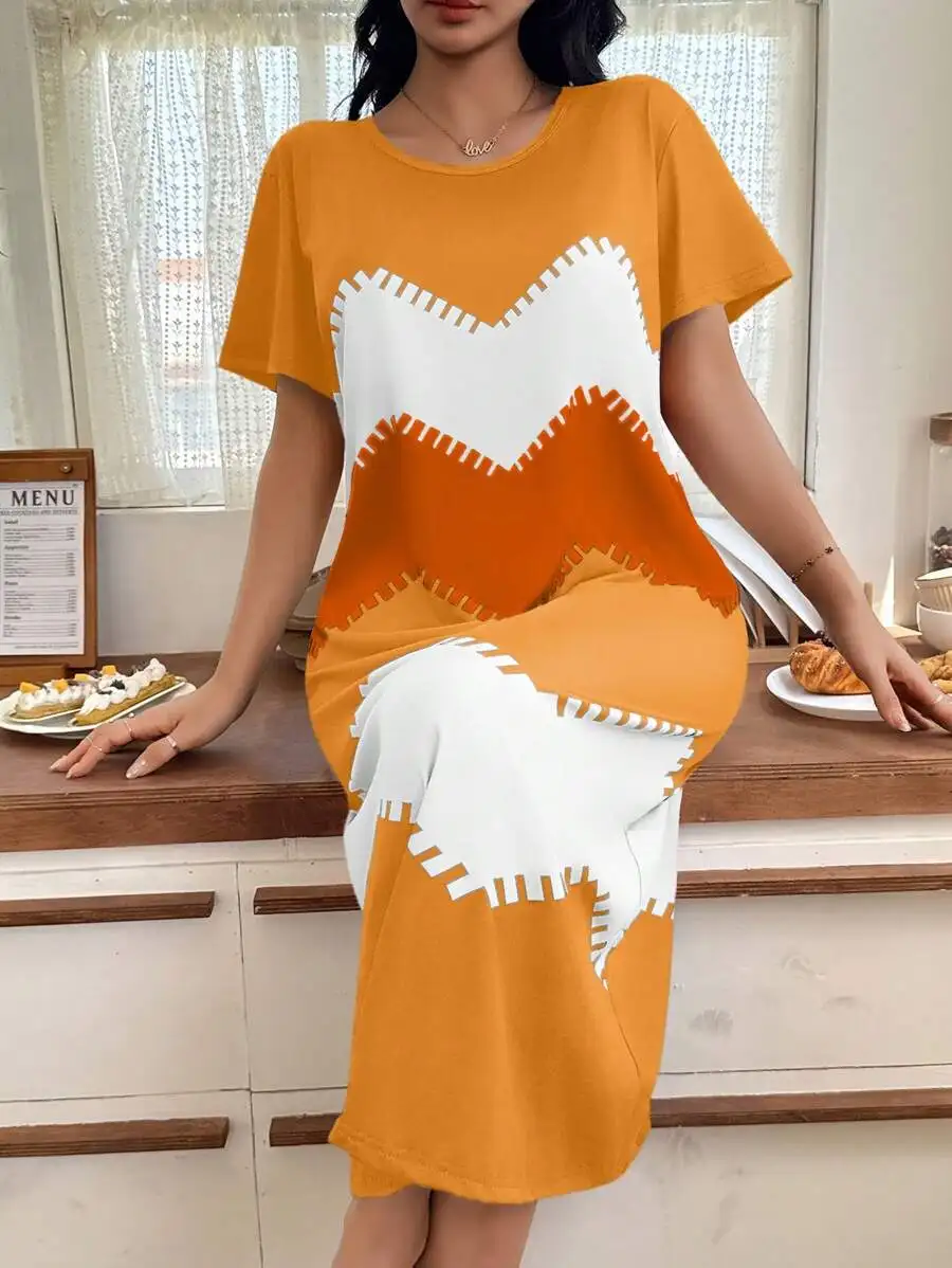Womens Geometric Wave Print Short Sleeve Casual Nightgown
Womens Geometric Wave Print Short Sleeve Casual Nightgown