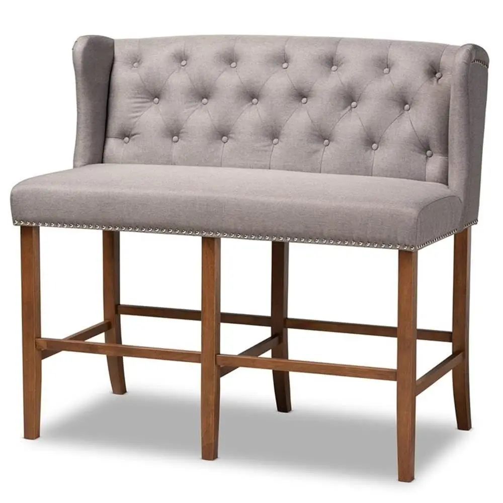 HILL Upholstered Bar Stool Bench, 46 in x 47 in x 25 in, Walnut Finish, Grey Polyester Fabric, Button Tufted, Wingback with Nai
HILL Upholstered Bar Stool Bench, 46 in x 47 in x 25 in, Walnut Finish, Grey Polyester Fabric, Button Tufted, Wingback with Nai