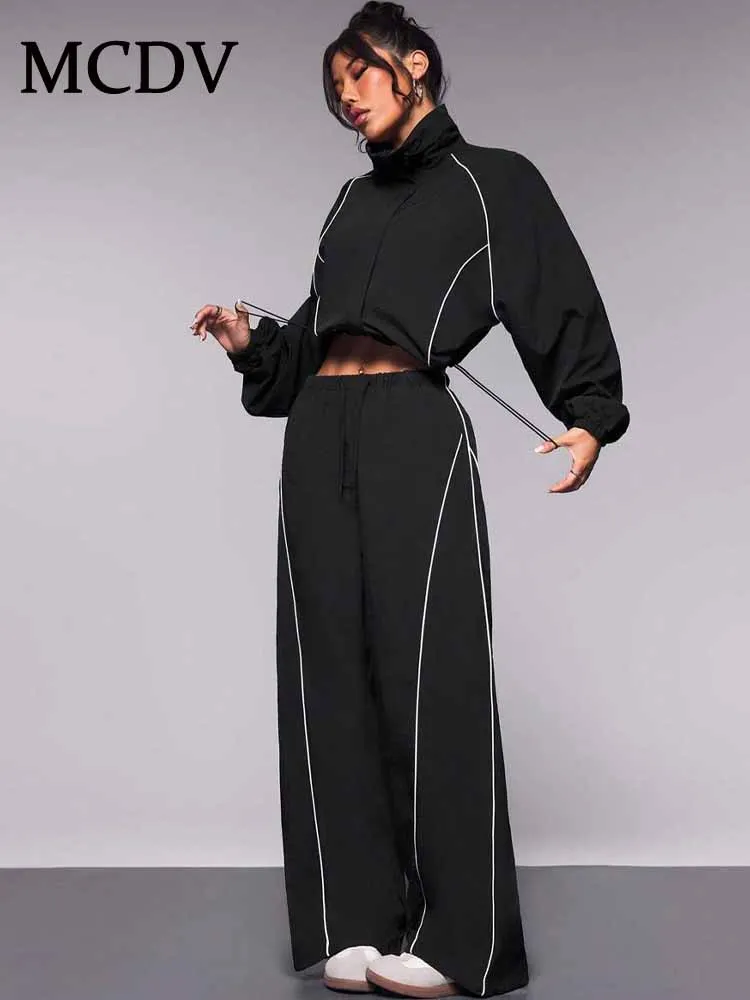 MCDV модный женский комплект, повседневная куртка на молнии с длинными рукавами, брюки для бега на шнурке, комплект из 2 предметов, одинаковые классические спортивные костюмы 
MCDV модный женский комплект, повседневная куртка на молнии с длинными рукавами, брюки для бега на шнурке, комплект из 2 предметов, одинаковые классические спортивные костюмы