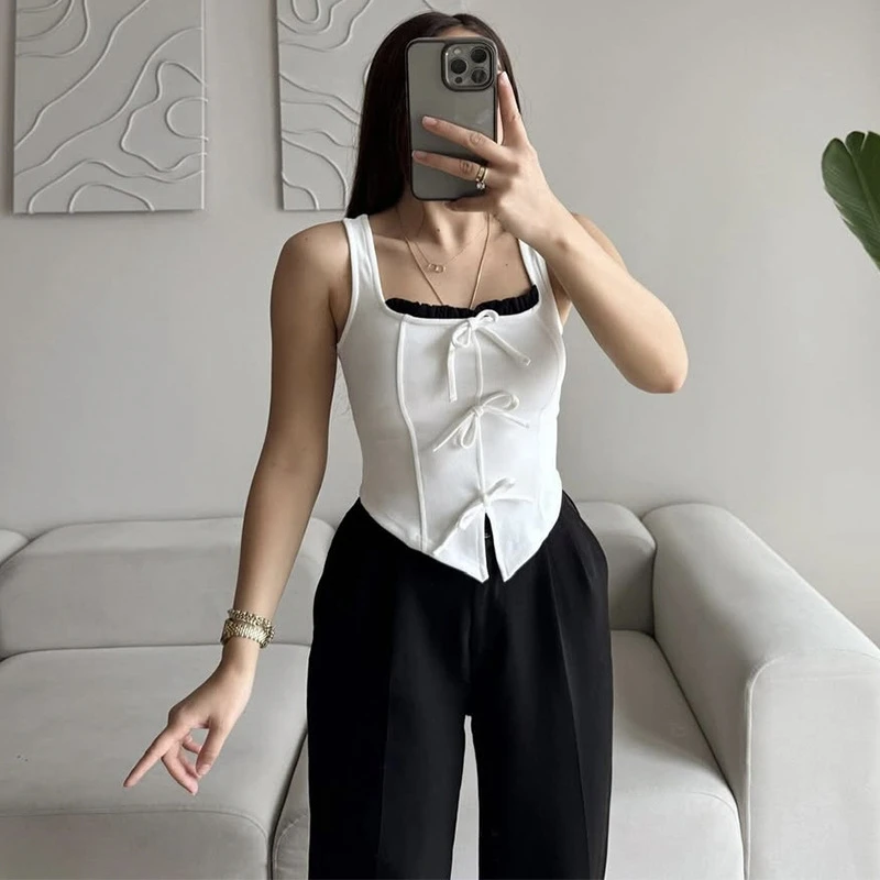 Women Sleeveless Slim Fit Square Neck Bow Lace Trim Blouse 2025 Summer New Fashion Stylish Casual Chic Elegant Tops
Women Sleeveless Slim Fit Square Neck Bow Lace Trim Blouse 2025 Summer New Fashion Stylish Casual Chic Elegant Tops