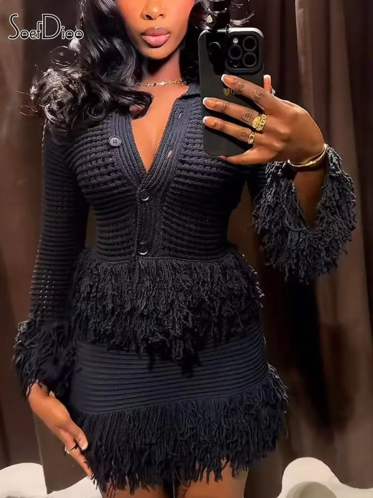 Soefdioo Black Knitted Suit Tassel Lapel Full Sleeve Button Up Sweater Coat+Mini Skirt 2piece Sets Womens Outfits 2025 Clubwear
Soefdioo Black Knitted Suit Tassel Lapel Full Sleeve Button Up Sweater Coat+Mini Skirt 2piece Sets Womens Outfits 2025 Clubwear