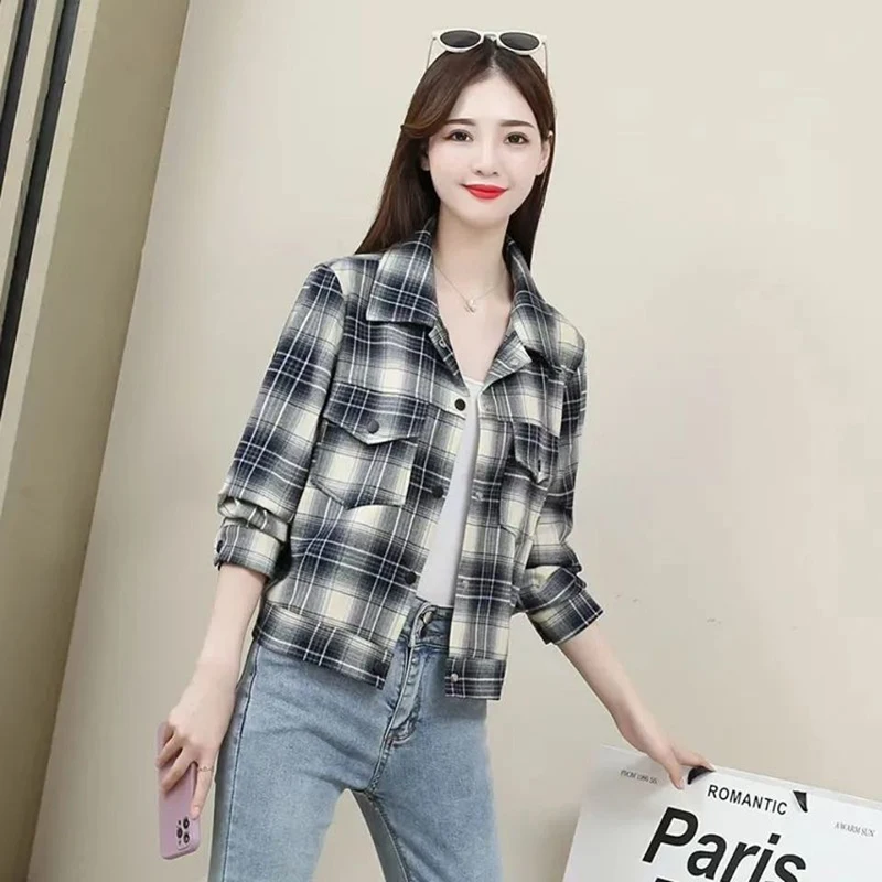 Slimming Plaid irt Women's Long Sve Early Autumn New Sle Faionable ort Coat Korean Version Collar Button up
Slimming Plaid irt Women's Long Sve Early Autumn New Sle Faionable ort Coat Korean Version Collar Button up