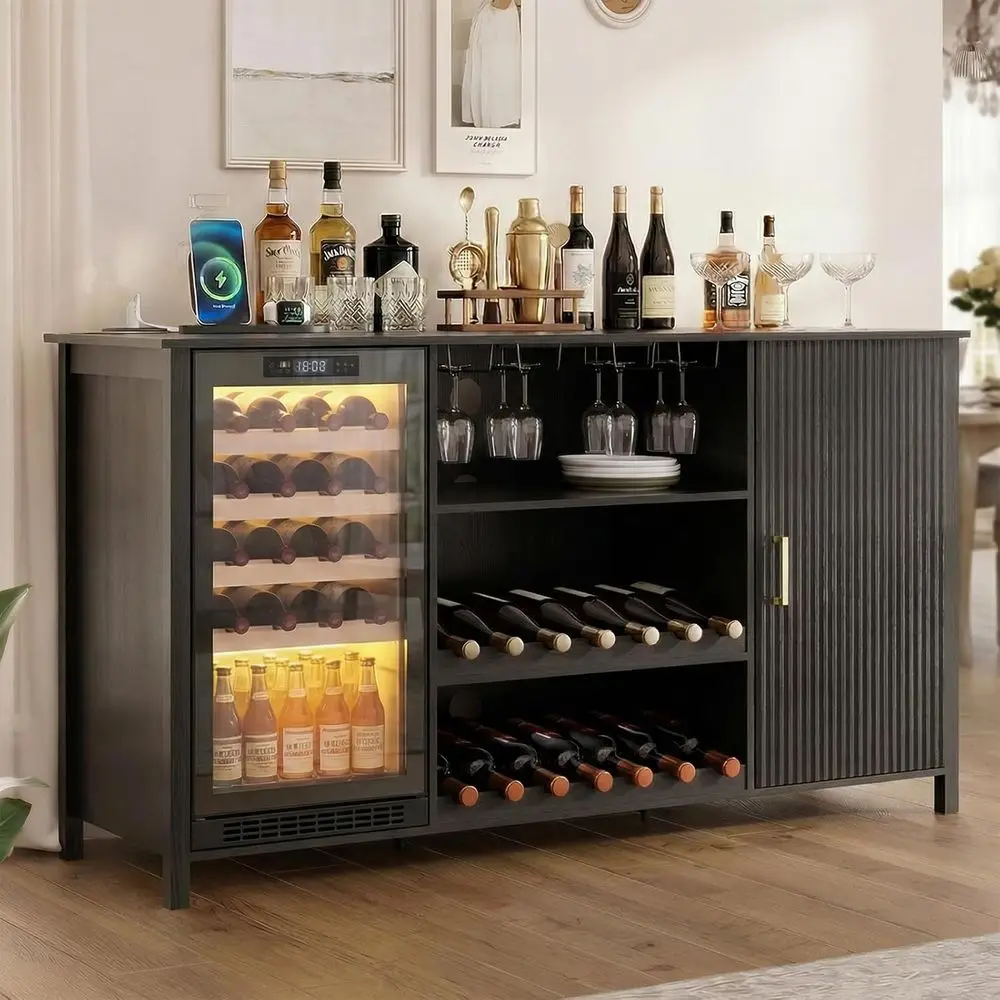 70-Inch Grand Coffee Bar Cabinet with Ridge Space, Power Outlet, Mini Fridge Cabinet, Liquor Storage with Wine Rack and Glass Ho