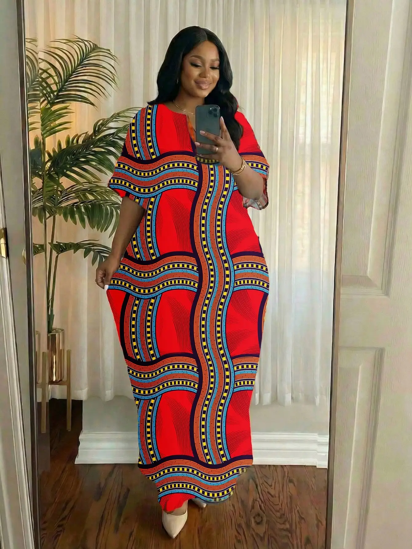 Red African Print Batwing Sleeve Kaftan Dress Loose Fit Midi Summer Casual
Red African Print Batwing Sleeve Kaftan Dress Loose Fit Midi Summer Casual
