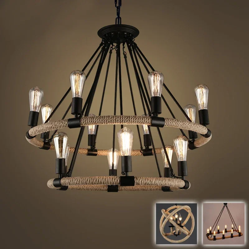 Circular annular antique vintage retro hemp cable cord wire rope hanging chandelier light lamp LOFT for dinning foyer restaurant
Circular annular antique vintage retro hemp cable cord wire rope hanging chandelier light lamp LOFT for dinning foyer restaurant