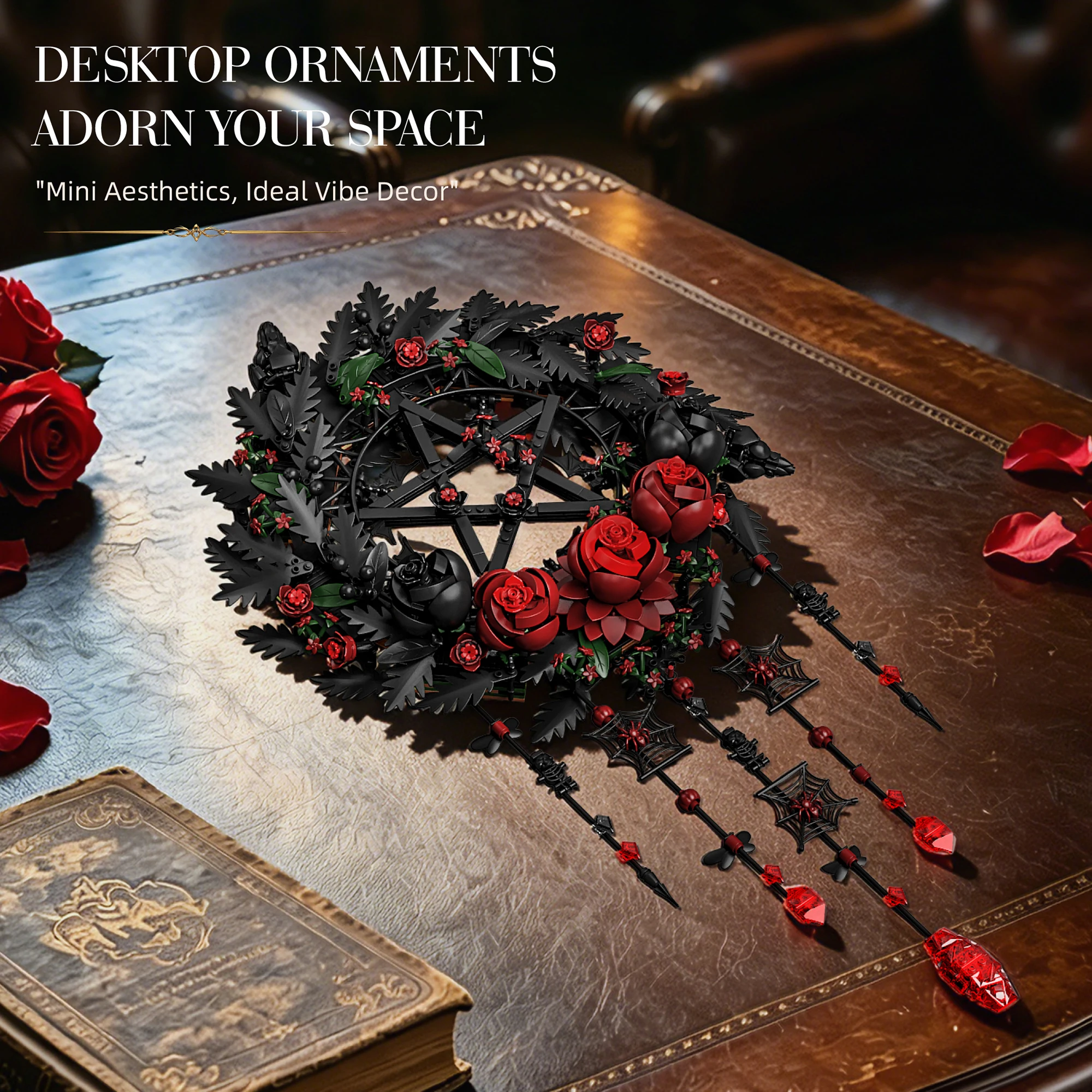 Gothic dark-night style rose wreath living room decorative hanging, MOC building blocks set, model building toys, holiday gift.
Gothic dark-night style rose wreath living room decorative hanging, MOC building blocks set, model building toys, holiday gift.
