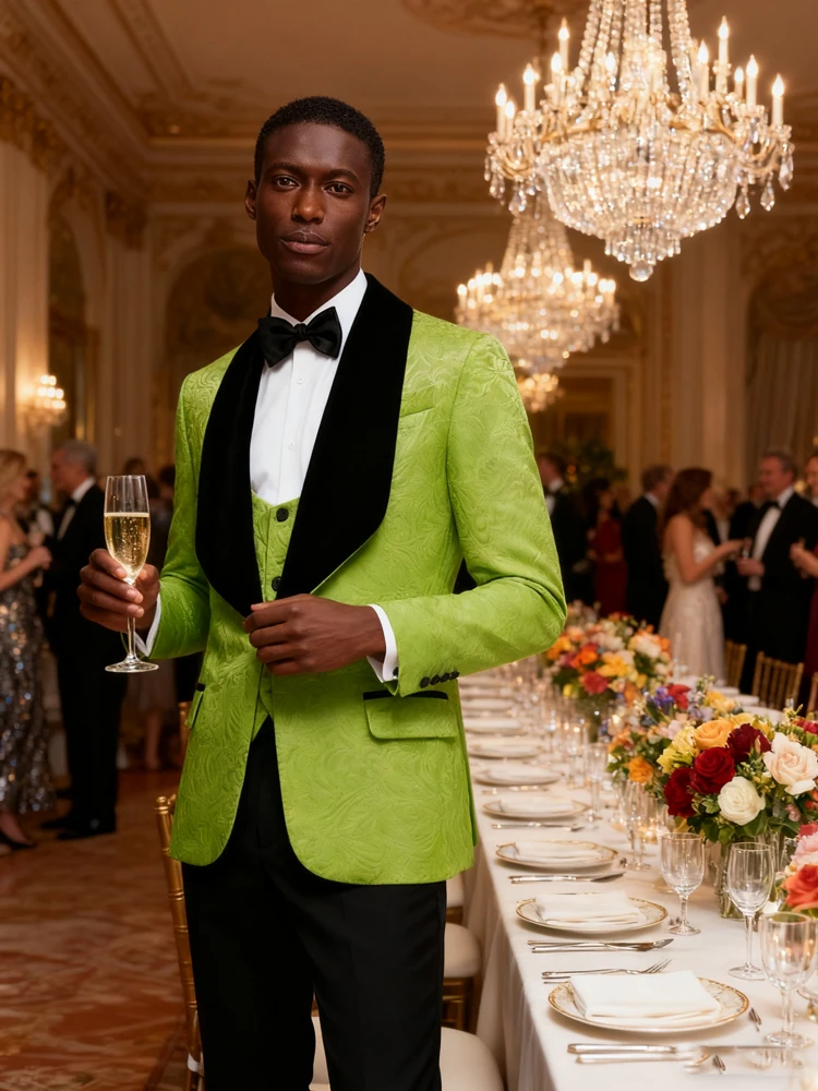 Mens 3 Piece Floral Tuxedo, Jacquard Slim Suit Set, Paisley Blazer Vest and Pants for Prom Wedding
Mens 3 Piece Floral Tuxedo, Jacquard Slim Suit Set, Paisley Blazer Vest and Pants for Prom Wedding