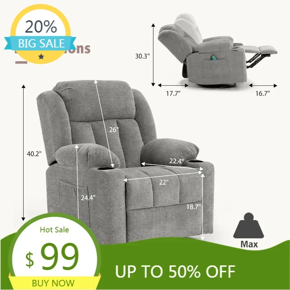 Бестселлер: кресло-реклайнер для взрослых с поворотным механизмом, из плюшевой ткани, с усиленной мягкой обивкой, функциями массажа и подогрева.
Бестселлер: кресло-реклайнер для взрослых с поворотным механизмом, из плюшевой ткани, с усиленной мягкой обивкой, функциями массажа и подогрева.