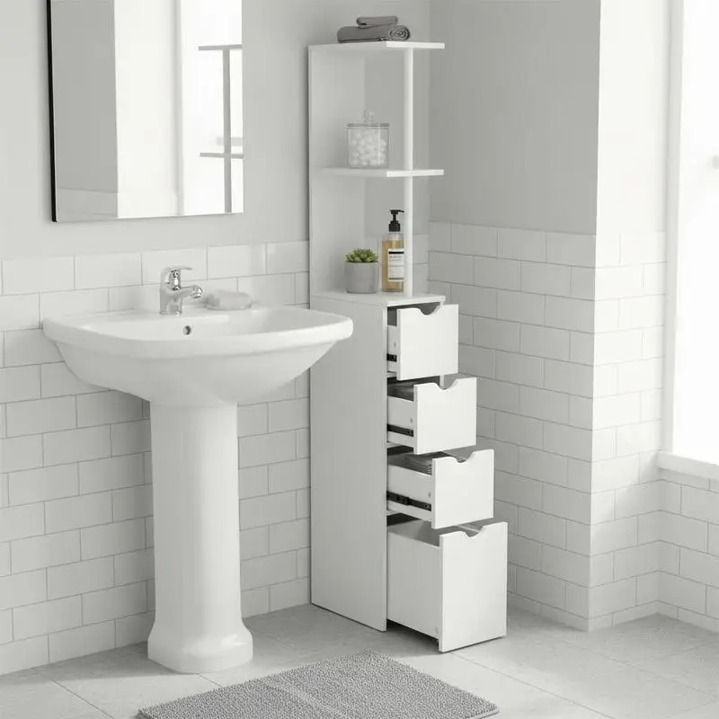Tall Bathroom Cabinet, Freestanding Bathroom Storage Cabinet with 2-Tier Shelf and Drawers, Narrow Cupboard Storage Unit, White, Grey
Tall Bathroom Cabinet, Freestanding Bathroom Storage Cabinet with 2-Tier Shelf and Drawers, Narrow Cupboard Storage Unit, White, Grey