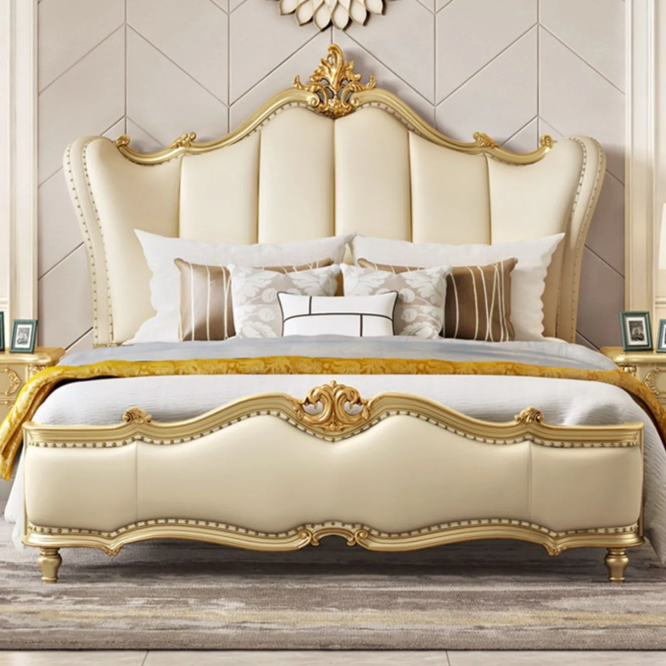 American light luxury solid wood bed, master bedroom luxury European leather double bed 1.8 meters court princess bed
American light luxury solid wood bed, master bedroom luxury European leather double bed 1.8 meters court princess bed