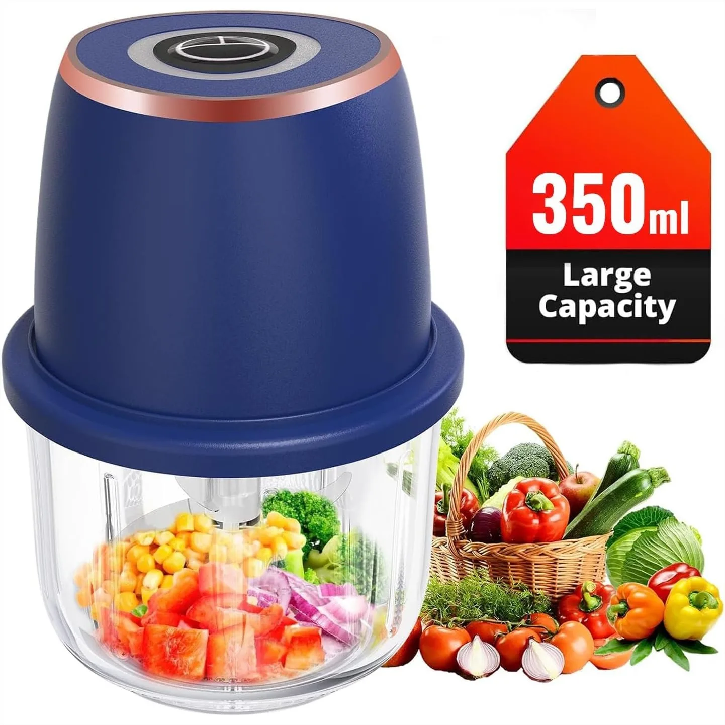 Electric Garlic Chopper 350ml, Portable Mini Food Processor, 1 Head 6 Blades, 1200mAh USB Rechargeable One-Touch Mincer for
Electric Garlic Chopper 350ml, Portable Mini Food Processor, 1 Head 6 Blades, 1200mAh USB Rechargeable One-Touch Mincer for
